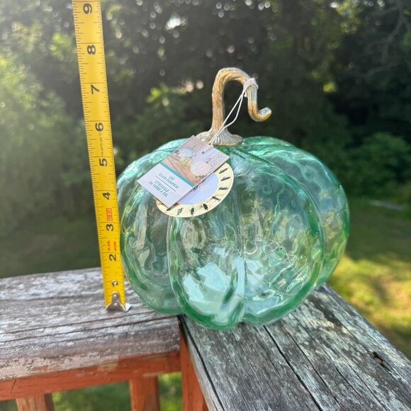 NEW Hand Blown Glass LED Pumpkin Seafoam Green Blue Semi-Transparent 7inch - Picture 5 of 5